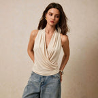 Arrival Hanging Neck Pleated Vest Women V neck Cinched SL