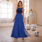 Sequin Mesh Sleeveless A-Line Maxi Dress