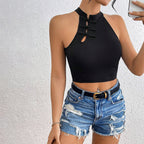 Women’s Knitted Cheongsam-Style Button Vest Top