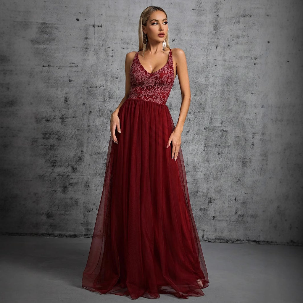 Women's V-Neck A-Line Formal Evening Dress