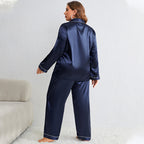 Women's Plus Size Long Sleeve Silk Pajama Set