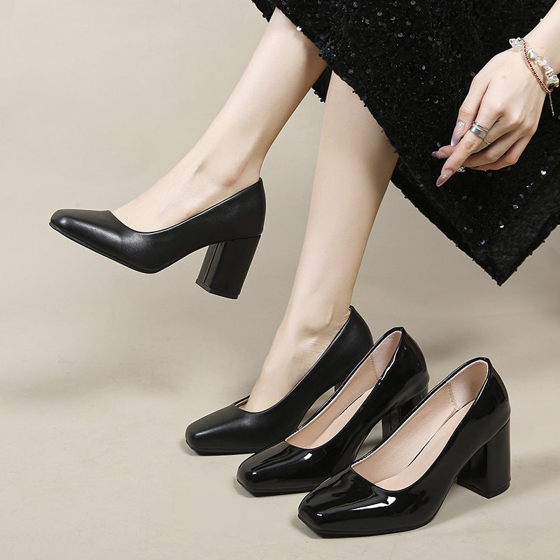 Women's Patent-Leather Square-Toe Chunky Heels