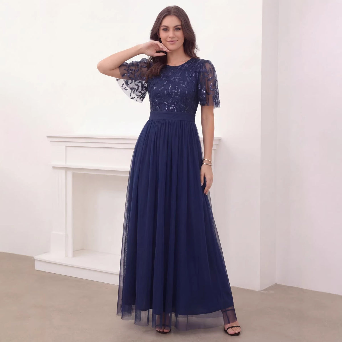 Women's Sequin Short-Sleeve Cocktail Dress
