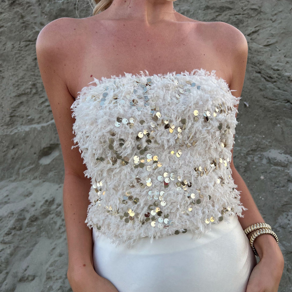 's Sequin Sequined Frayed Beach Vacation Tube Top