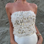's Sequin Sequined Frayed Beach Vacation Tube Top