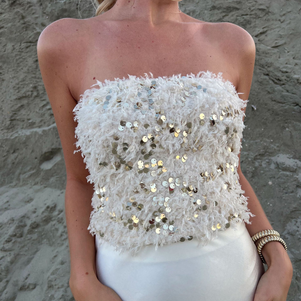 's Sequin Sequined Frayed Beach Vacation Tube Top