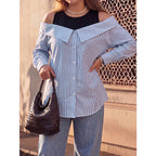 Plus Size Faux Two-Piece Striped Top