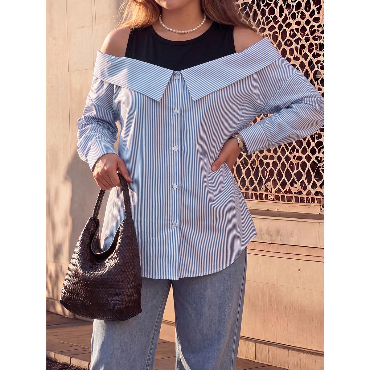 Plus Size Faux Two-Piece Striped Top