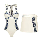 White Halter Strap One-Piece Suit