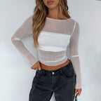 Women's Sheer Mesh Long Sleeve Crop Top