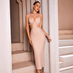 Women's V-Neck Cutout Ruched Backless Split Evening Dress