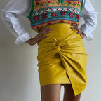 Street Ruffle Hip Leather Skirt