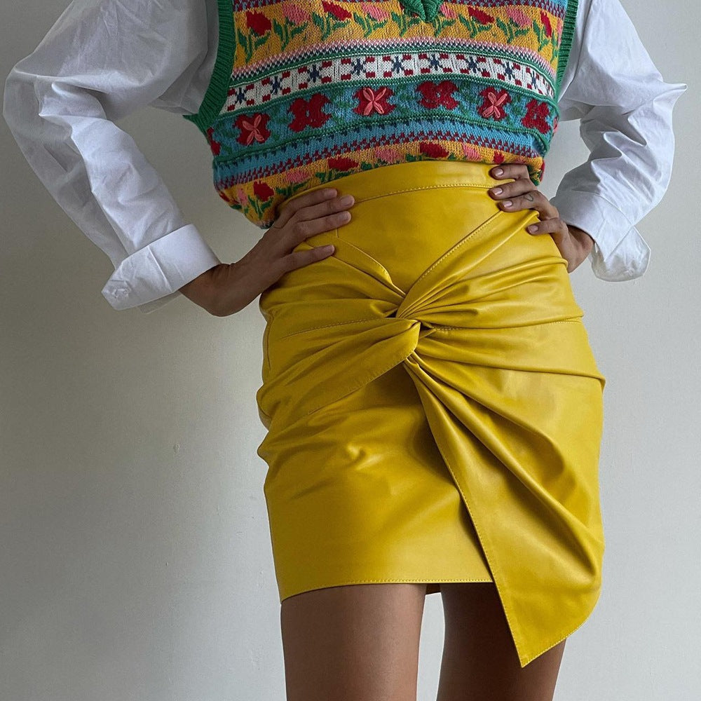 Street Ruffle Hip Leather Skirt