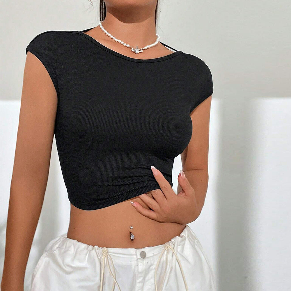 Women's Backless Cropped Short-Sleeve Top