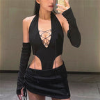 Women's Summer Backless Halter Hollow Coordinated Two-Piece Set