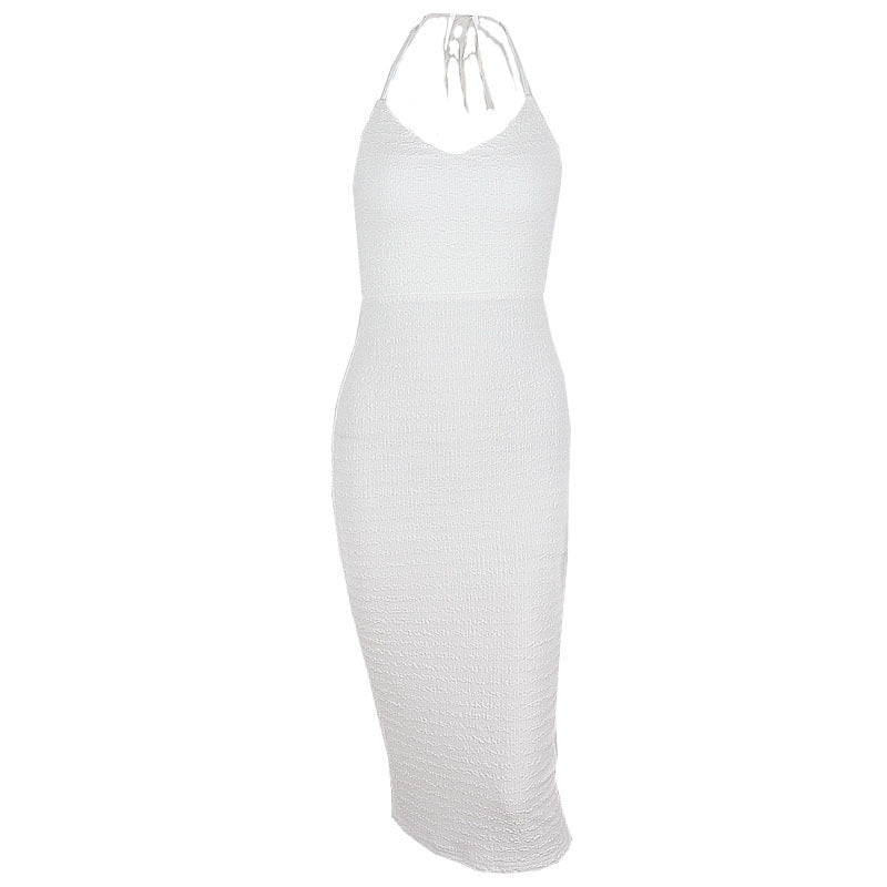Low Cut V-Neck Hollow Out Cutout Backless Halter Lace Up Dress