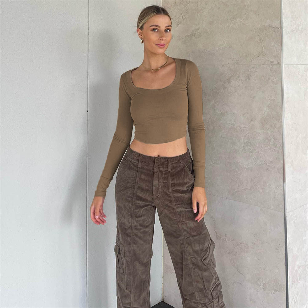 Women’s White Ribbed Crew Neck Cropped Top