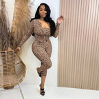 Leopard-Print Cardigan, Vest and Pants Two-Piece Set