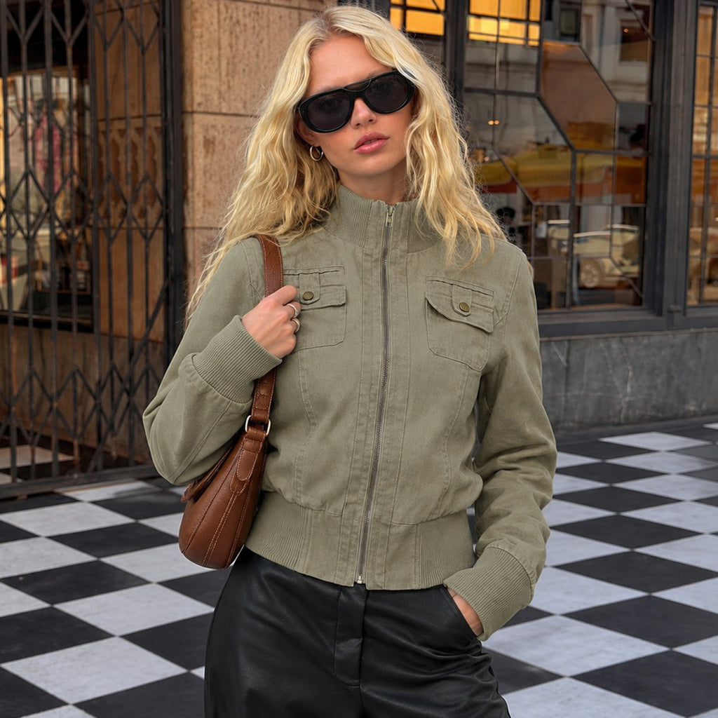 Women's Multi-Pocket Stand Collar Utility Jacket