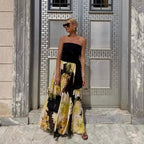 Women's Summer Bandeau Printing Top and Skirt Two-Piece Set
