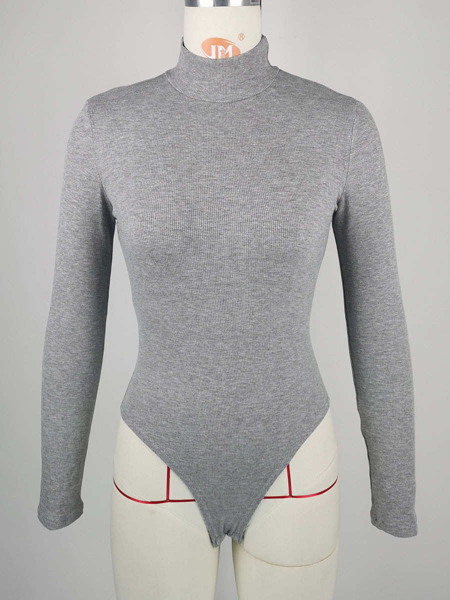 Cotton Rib Half Turtleneck Long Sleeve Jumpsuit
