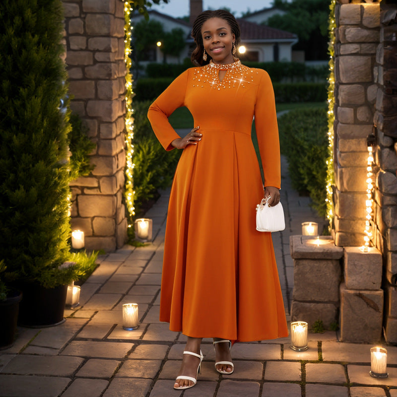 Beaded High-Collar Cutout Maxi Dress