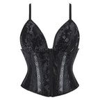 Women's Snake Print Boned Corset Top – Black Bodycon Bodice
