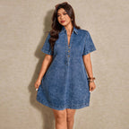 V-Neck Short-Sleeve Denim Dress