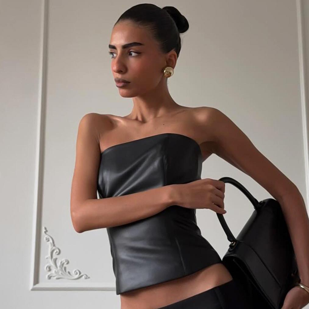 Street Leather Tube Top Backless Solid Color All Matching Sexy Nightclub Tube Top Women