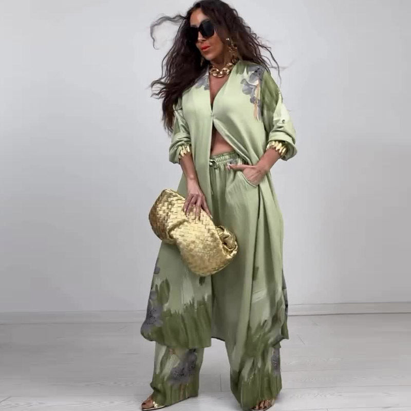 Printed Top & Wide-Leg Pants Two-Piece Set