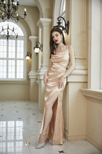 Women's Autumn Winter Women Sleeveless Sling Pile Collar Champagne Bridesmaid Dress