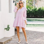 Striped V-Neck Flounce Dress