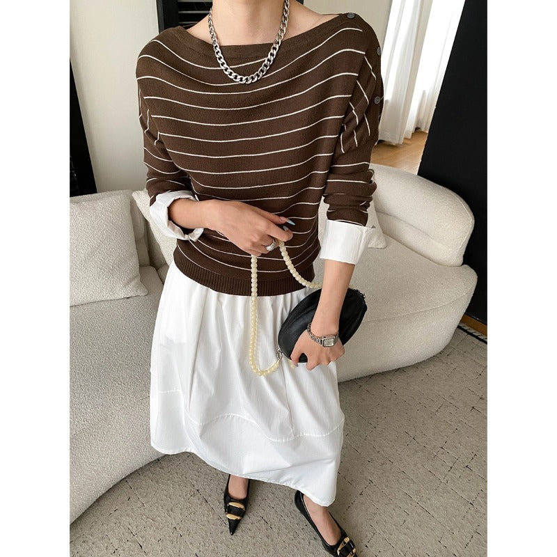 Women's Striped Off-Shoulder Sweater