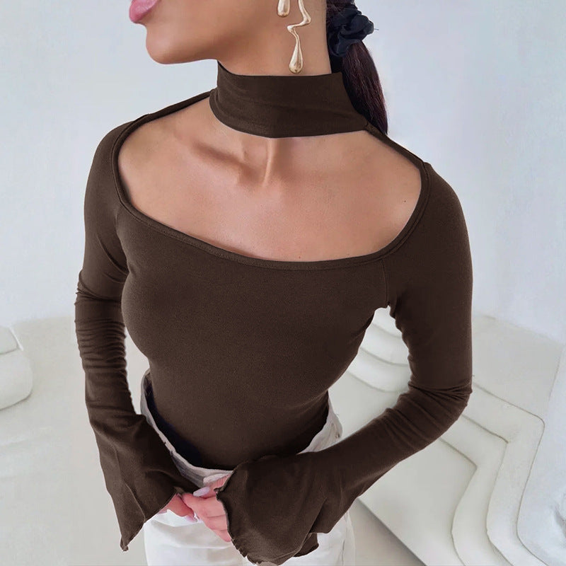 Women's Halter Square Neck Slit Long Sleeve Top