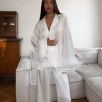 Patchwork Feather Long Sleeve Collared Top Trousers