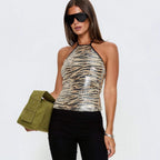 Lace-Up Sequin Tube Top