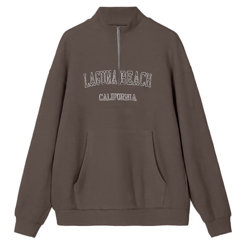 Women's Casual Spring Pullover Sweatshirt Letter Graphic Embroidery Zipper Pullover Baggy