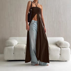 's Niche Halter Slim Fit Elegant Sleeveless Tube Top Big Slit