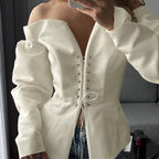 Women's Off-Shoulder Lace-Up Long Sleeve Top
