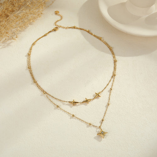 Double Layer Stainless Steel Necklace Entry Lux Clavicle Chain Plated 18K Real Gold Necklace