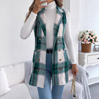 Plaid Double Breasted Wool Vest Coat