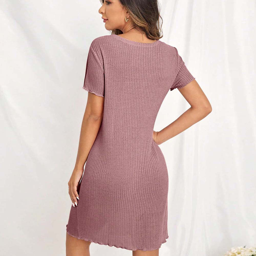 Women's V Neck Short-Sleeved Home Dress Summer Simplicity Loose