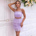 Mesh Tube-Top Skirt Set