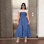 Women's Contrast Stitch Denim A Line Dress