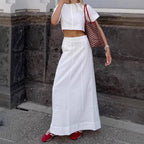 Women's Faux-Linen Cropped Top & High-Waist Skirt Two-Piece Set