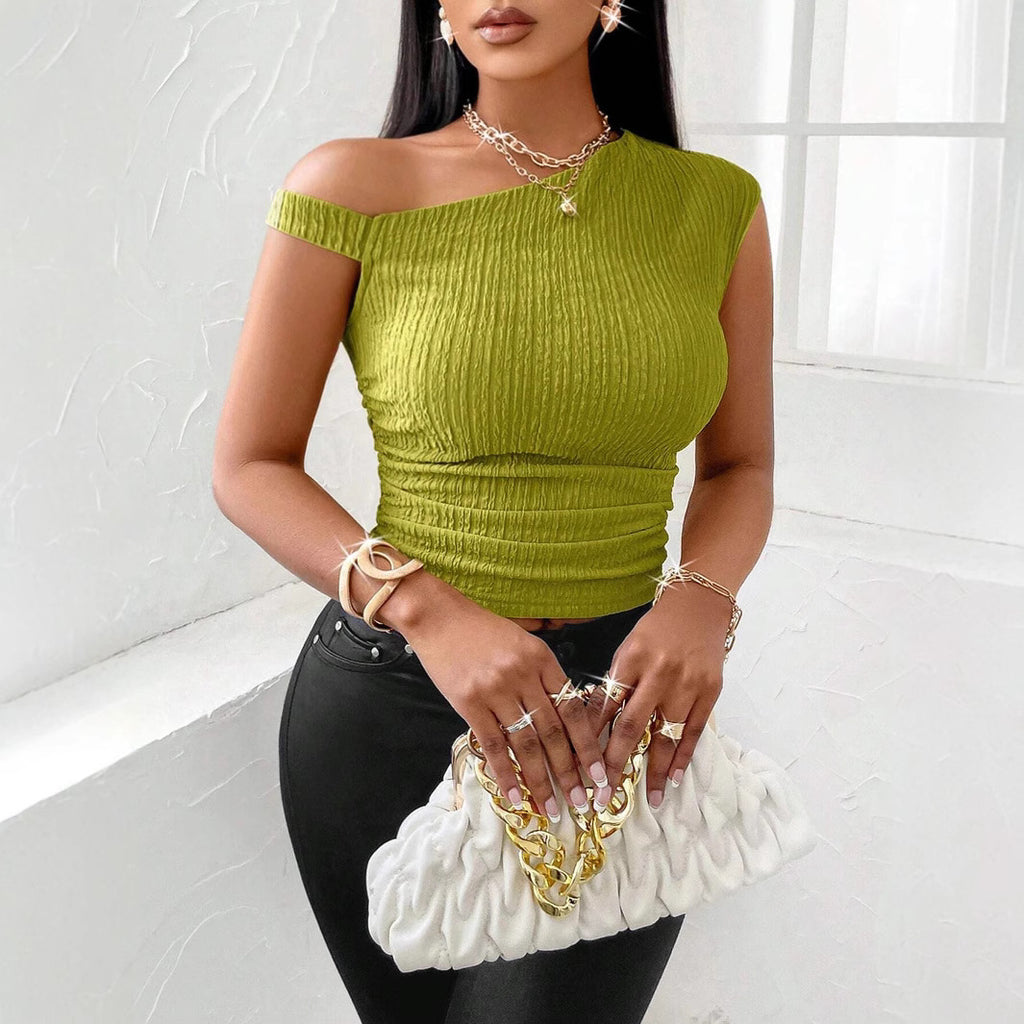 Women’s Green Asymmetric Off Shoulder Peplum Top