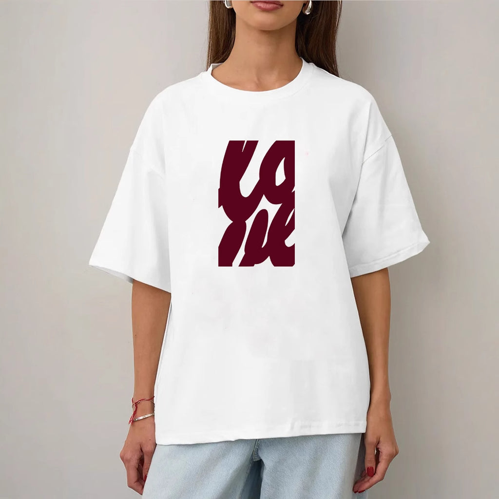 Women's Simple Letter Graphic Print T Shirt Women Summer Loose Round Neck Cotton Short Sleeve Top