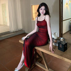 Contrast Color Suspenders Pure Dress