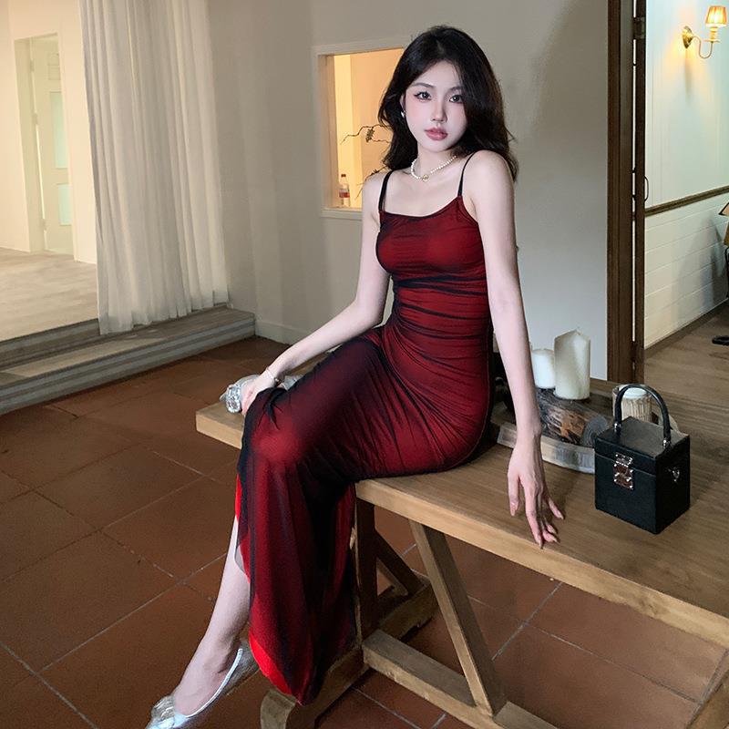 Contrast Color Suspenders Pure Dress