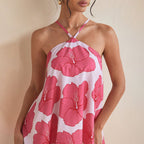 Women's Women Clothing Sexy Halter Dress Summer Loose Waist Wide Hem Printed